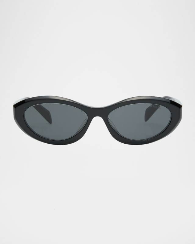 PR 26ZSF Logo Beveled Acetate Oval Sunglasses